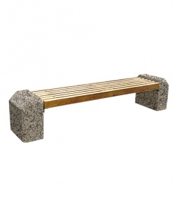 Скамья СК-3 деревянная с бетонными опорами L=2420, тумба 500*500*260 Серый Мозаичный бетон